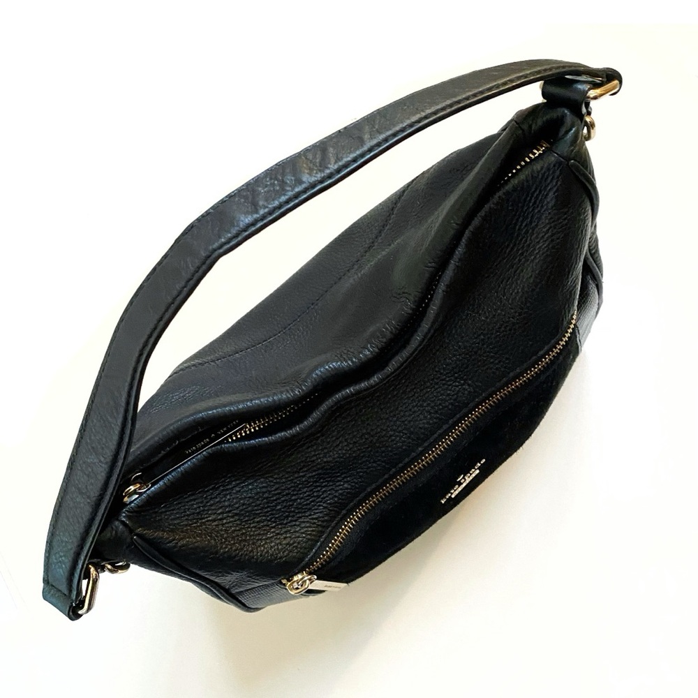 KATE SPADE black leather front zip suede square detail top handle satchel bag - Picture 5 of 16